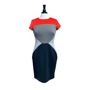 Sandra Darren Black & Red Short Sleeve Dress Size 8
